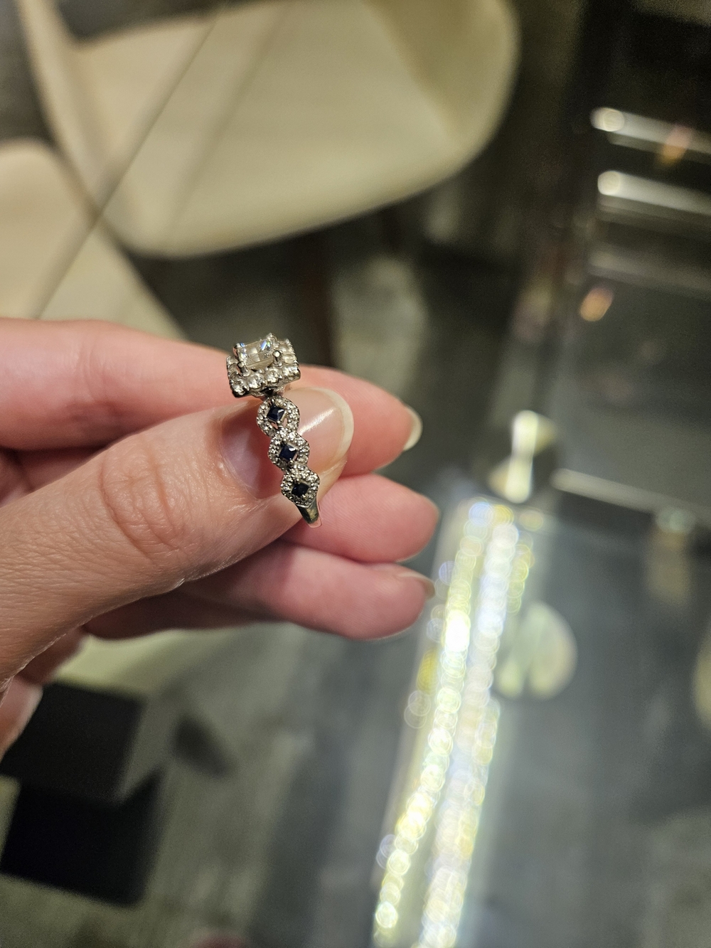 Vera Wang 1 CT. T.W. Diamond and Blue Sapphire Ring - Picture 8 of 10